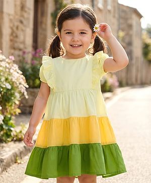Babyhug Cotton Woven Half Sleeves Color Blocked Frock - Multicolor