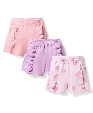 Bonfino 100% Cotton Woven Shorts With Frill & Polka Dots Print Pack Of 3 - Multicolour
