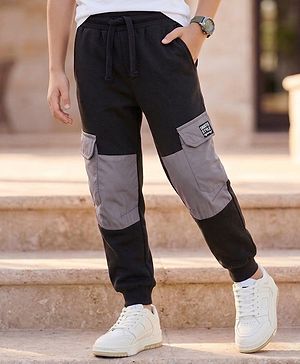 Pine Kids Knit Full Length Cut N Sew Lounge Pant With Pockets & Skate Style Badge - Black