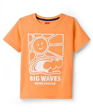 Babyhug Cotton Knit Half Sleeves T-Shirt with Sun Graphic - Orange