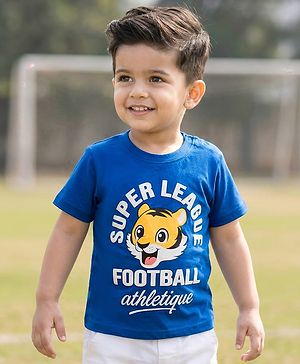 Babyhug Cotton Knit Half Sleeves T-Shirt with Football Print - Navy Blue