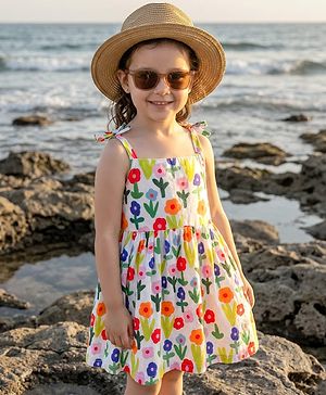 Babyhug Cotton Woven Sleeveless Floral Printed Frock - Multicolour