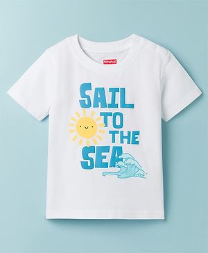 Babyhug Cotton Knit Half Sleeves T-Shirt with Nautical Theme Print - White