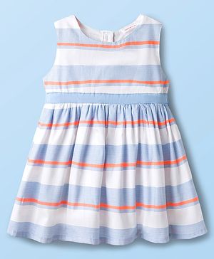 Babyhug Cotton Woven Sleeveless Striped Frock - Multicolor
