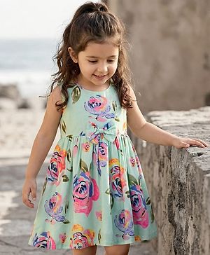 Babyhug Cotton Woven Sleeveless Frock with Floral Print - Multicolour