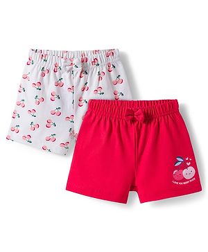 Babyhug Single Jersey Knit Cherry Printed Shorts With Bow Pack Of 2 -  Multicolour