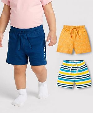 Babyhug Single Jersey Knit Mid Thigh Striped & Basketball Printed Shorts Pack of 3 - Multicolor