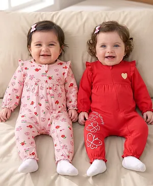 Babyoye 100% Cotton Interlock Knit
                              Full Sleeves Rompers With Floral &
                              Butterfly Print Pack of 2 - Multicolor