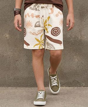 Pine Kids Looper Above Knee Length Short With Floral Print - Off White