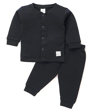 Ollypop Cotton Knit Full Sleeves Solid Colour Thermal Inner Wear Set - Black