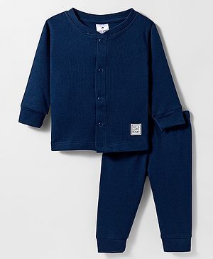 Ollypop Cotton Knit Full Sleeves Solid Colour Thermal Inner Wear Set - Navy Blue