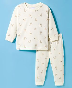 Ollypop Cotton Knit Full Sleeves Thermal Inner Wear With Giraffe Print - Cream