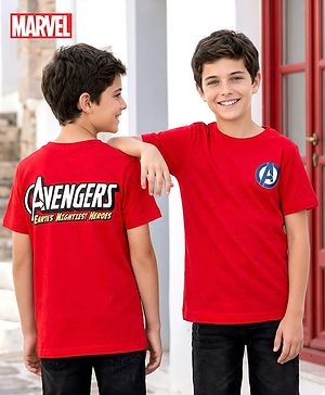 Pine Kids Marvel Single Jersey Knit Half Sleeves T-Shirt With Avengers Graphics & Badge Detailing - Red