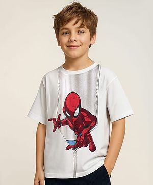 Pine Kids Marvel Single Jersey Knit Half Sleeves T-Shirt With Spiderman Print - White