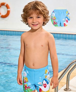 Babyhug Sea Life Printed Swimming Trunk - Light Blue