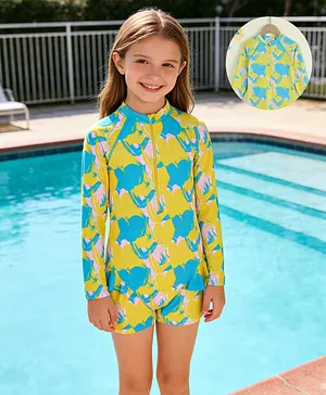 Mark & Mia Raglan Full Sleeves Printed
                      Legged Swimsuit - Multicolour