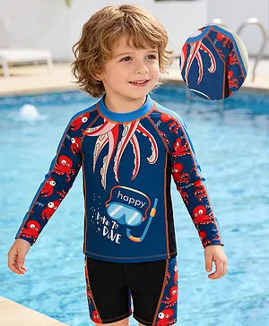 Mark & Mia Full Raglan Sleeves
                              Two Piece Swimsuit with Sea Life Print -
                              Navy Blue