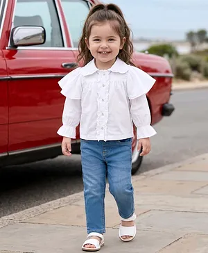 Babyhug Cotton Woven Full Sleeves Top
                              & Jeans Set - White & Blue