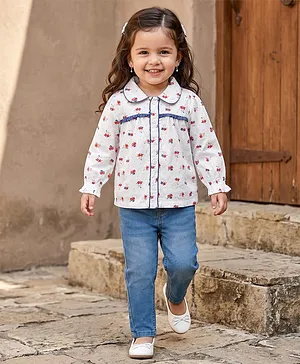 Babyhug Cotton Woven Full Sleeves
                              Floral Printed Top & Jeans Set - Light
                              Blue