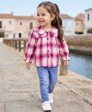 Babyhug Cotton Woven Full Sleeves Checkered Top & Denim Jeans Set - Multicolor