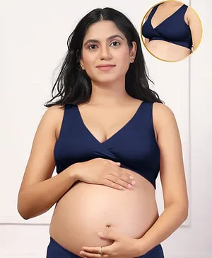 Zelena 95% Modal 5% Elastane Woven
                              Solid Maternity Padded Bra - Navy Blue