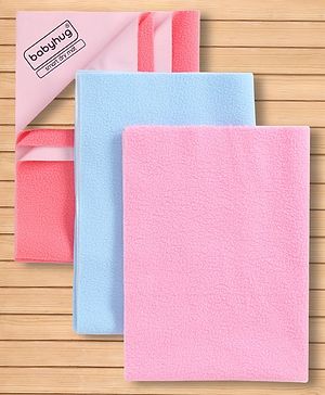 Babyhug Smart Dry Waterproof Bed Protector Sheet  Small Size Pack of 3-Sky Blue, Pink & Salmon Rose|Soft & Breathable Top Layer|LeakProof Bottom Layer| Hypoallergenic Mattress Protector for 0+ Months
