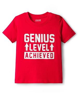 Babyhug Cotton Knit Half Sleeves T-Shirt With Text Print - Red