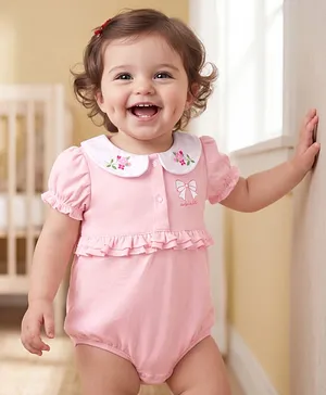 Babyoye Eco Conscious 100% Cotton
                              Knit With Eco Jiva Finish Half Sleeves
                              Onesie with Floral Print - Pink