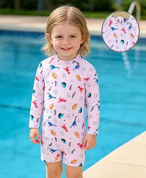 Mark & Mia Full Raglan Sleeves Dino
                      Printed Legged Swimsuit - Pink