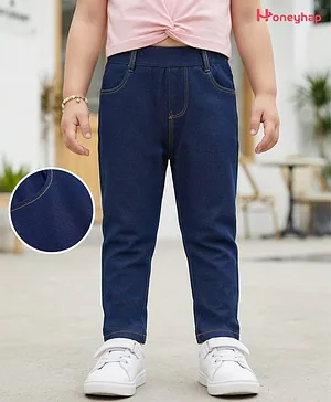 Honeyhap Premium Cotton Knit Full
                              Length Solid Jeggings With Bio Finish -
                              Medium Blue