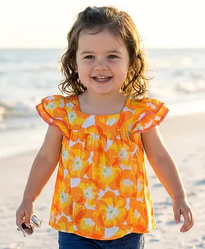 Babyhug Rayon Woven Half Sleeves Top
                              With Floral Print - Orange