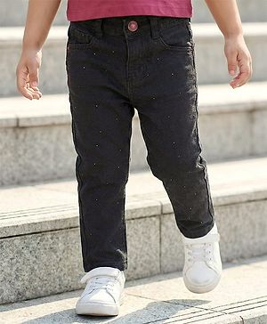 Babyhug Denim Washed  Full Length Jeans With Stretch - Black