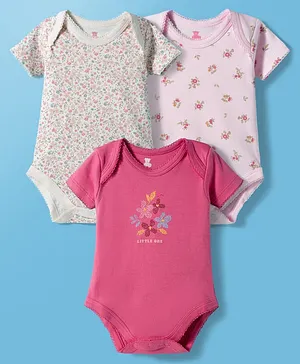 I Bears Interlock Knit Half Sleeves
                              Onesies With Floral Print Pack of 3 -
                              White Dark & Light Pink