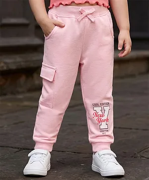 Babyhug Cotton Looper Knit Full
                              Length Lounge Pant With Text Print - Pink