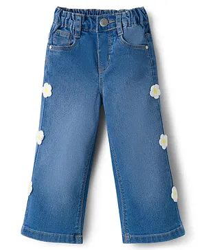 Babyhug
                              Full Length Denim Jeans with Stretch &
                              Floral Embroidery - Blue