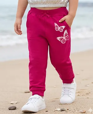Babyhug Cotton Looper Knit Full
                              Length Lounge Pant with Butterfly Print -
                              Maroon
