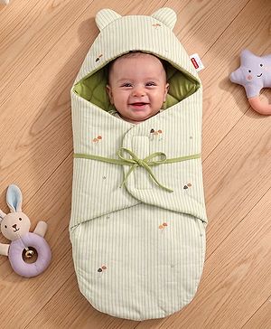 Babyhug Premium 100% Cotton Bear Shaped Carry Nest Cum Sleeping Bag for Babies - Beige - Woodland Theme| Soft Cotton| Snug Wrap Design| Easy-Access| 04 Months Babies| Newborn Essential