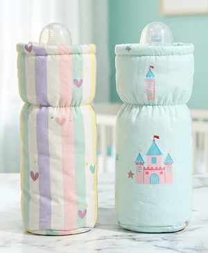 Babyhug Premium Cotton Bottle Cover Unicorn Print - Pack of 2 Medium| Fits upto 330 ml Bottle| Soft & Plush| Stylish Bottle Cover|Elastic Closure & Carry Tag|Machine Washable| for All Standard Bottles