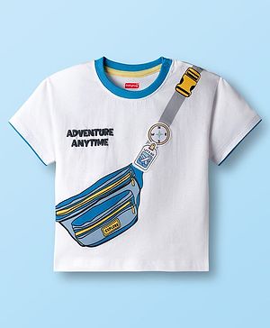 Babyhug Cotton Knit Half Sleeves T-Shirt With Text Embriodery - White