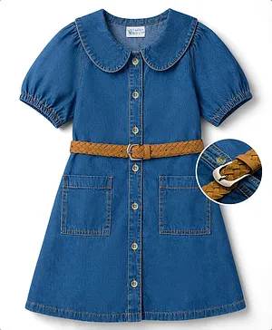 Hola Bonita Cotton Woven Half
                                  Sleeves Solid Denim Dress With Belt -
                                  Blue