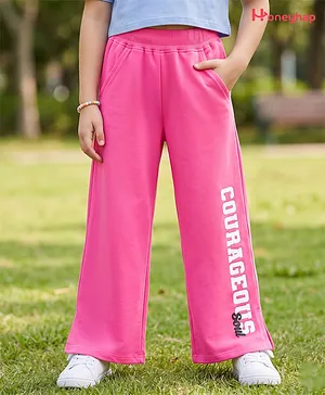 Honeyhap Premium 100% Cotton Knit
                              Full Length Text Printed Lounge Pant With
                              Bio Finish - Pink