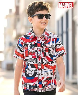 Pine Kids Marvel 100% Cotton Woven Half Sleeves Shirt With Avengers Graphics - Multicolour