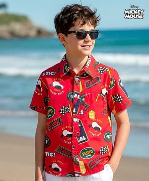 Pine Kids Disney 100% Cotton Woven Half Sleeves Shirt With Mickey Mouse Graphics - Multicolour