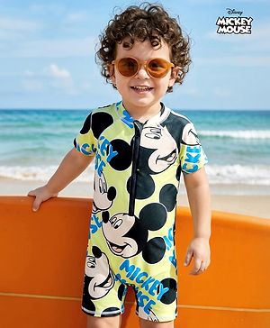 Babyhug Disney Half Raglan Sleeves Legged Swimsuit With Mickey Mouse Graphics - Multicolor