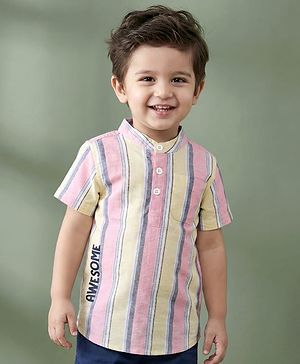 Babyhug Half Sleeves Mandarin Collar Striped Kurta Shirt - Multicolor