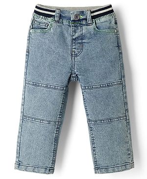 Babyhug Full Length Cut & Dew Washed Denim Jeans with Stretch - Blue