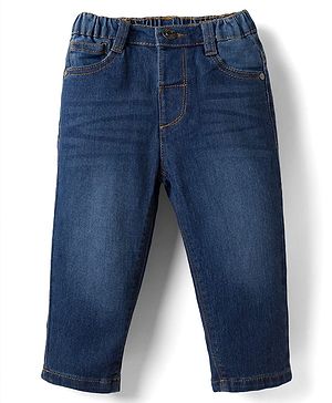 Babyhug Full Length Washed with Stretch Denim Jeans - Navy Blue