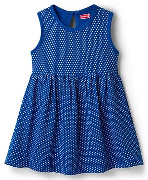 Babyhug Single Jersey Knit Sleeveless Frock with Polka Dots Print - Blue