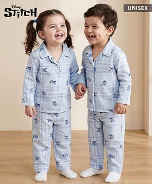 Babyhug Disney Cotton Woven Full Sleeves Co-ords Night Suit With Lilo & Stitch - Blue