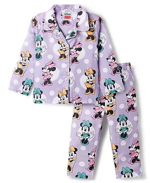 Babyhug Disney Cotton Woven Full
                              Sleeves Front Open Co-Ords Shirt &
                              Pyjama Night Suit With Minnie Mouse Print
                              - Purple